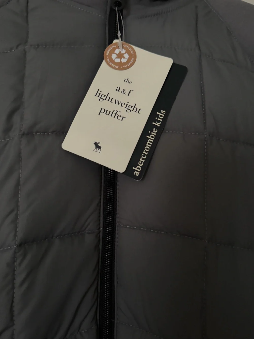 abercrombie kids Gray Quilted Hooded Puffer Jacket